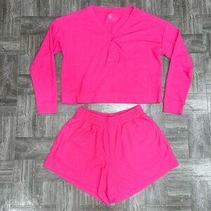 Gilly Hicks Hot Pink Waffle Knit Lounge Set Size Small Top & Medium Bottom